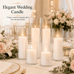 White Pillar Candles with Clear Glass Hurricane Candle Holders – Elegant Cylinder Vases for Wedding Centerpieces, Parties, Home & Office Decor, Table Decorations