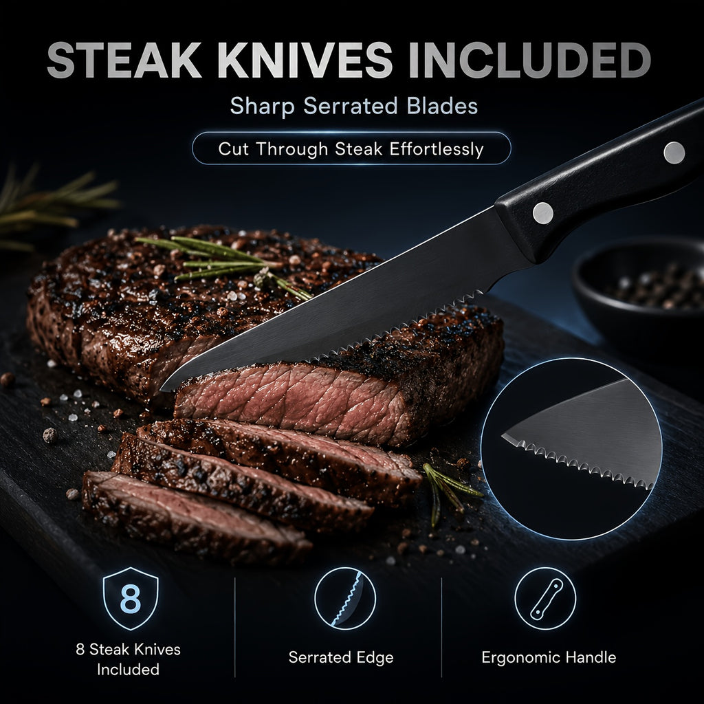 48-Piece Stainless Steel Flatware Set with Steak Knives Service for 8 Mirror Polished Silverware Dishwasher Safe