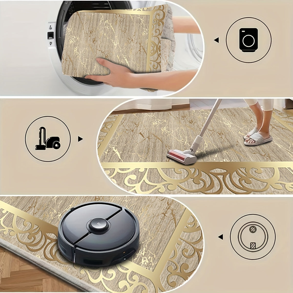 Golden Texture Cashmere-Feel Anti-Slip Area Rug – Washable Soft Rug for Living Room, Bedroom, Dining Room, Home Office & More | Multiple Sizes