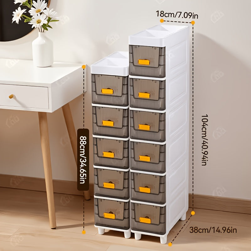 Slim Rolling Storage Cabinet with Drawers – Narrow Gap Organizer for Bathroom, Kitchen & Refrigerator Side Spaces, Multi-Layer Pull-Out Drawer Unit