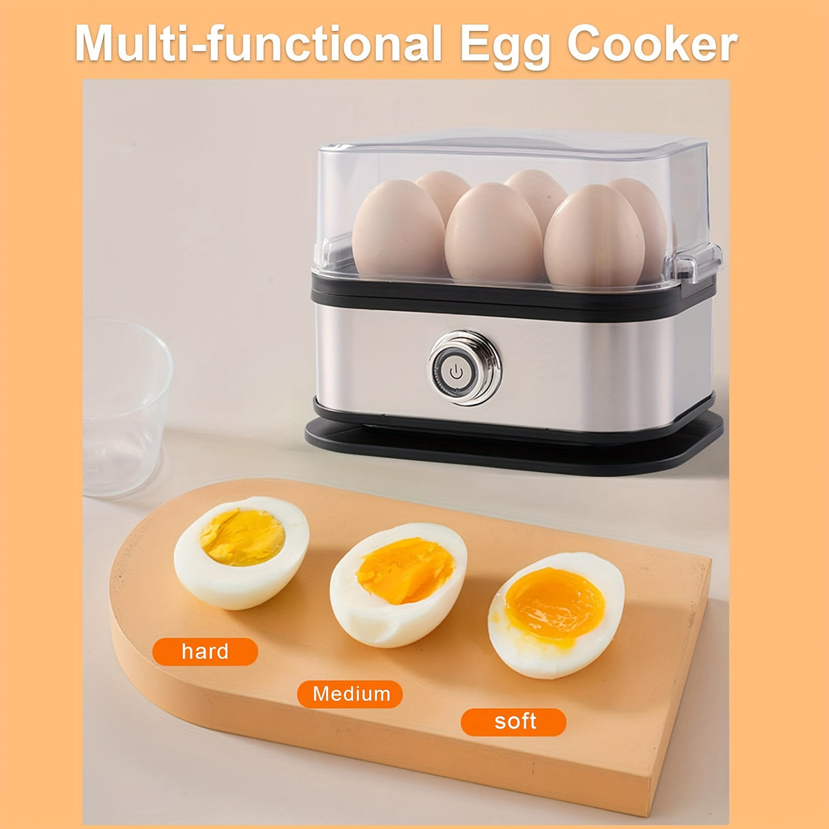 Electric Egg Steamer & Custard Maker 6-Cup Stainless Steel Hard Soft Semi-Boiled Auto Shut-Off Alarm Egg Cooker Black