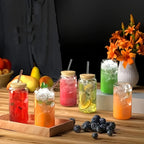 Glass Cups with Lids and Straws 18.7oz – Mason Jar Iced Coffee Glasses, Water Tumblers with Straw Brush (4 or 6 Pack)