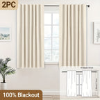 100% Blackout Curtains Back Tab & Rod Pocket for Bedroom Living Room - Thermal Insulated Darkening Drapes 2 & 4 Panel Sets for Windows Office Kitchen, Modern Home Decor