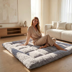 Foldable Sofa Mattress Soft Gray Floor Bed for Bedroom Dormitory Hotel – Twin Queen King Sizes, Skin-Friendly Sleep Aid