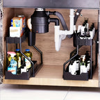 Under Sink Organizer 2-Tier Sliding Cabinet Basket with Hooks – Bathroom Kitchen Under Sink Storage Shelf Rack Organizer