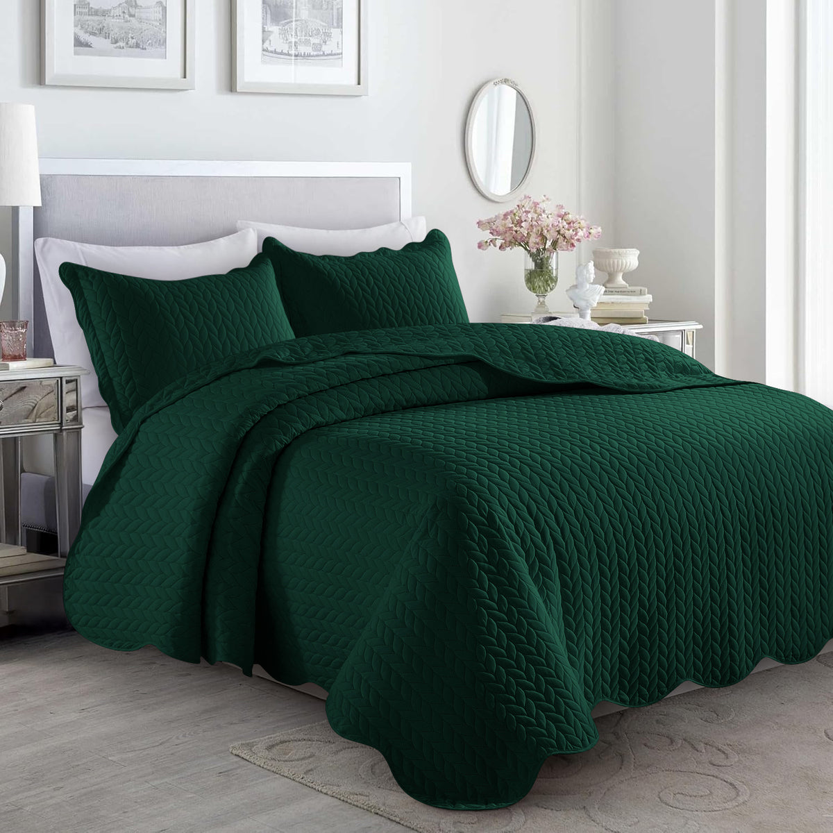 Microfiber Quilt Bedspread Set All Season Lightweight – Soft Breathable Quilted Coverlet Twin Full Queen King 16 Colors Machine Washable