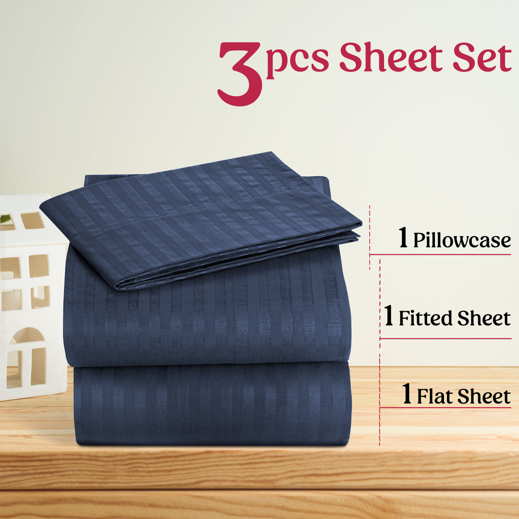 Luxury Striped Bed Sheet Set 3 or 4 Pcs – Hotel-Quality Deep Pocket 16", Extra Soft Breathable Cooling Sheets, Wrinkle & Fade Resistant, Twin Twin XL Full Queen King Cal King, 11 Colors