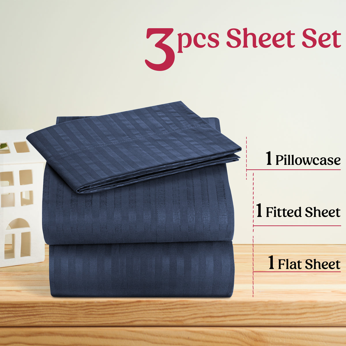 Luxury Striped Bed Sheet Set 3 or 4 Pcs – Hotel-Quality Deep Pocket 16", Extra Soft Breathable Cooling Sheets, Wrinkle & Fade Resistant, Twin Twin XL Full Queen King Cal King, 11 Colors