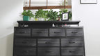 55" Wide Dresser for Bedroom with 10 Drawers, LED Lights & Power Outlets – Long Storage Chest, TV Stand up to 65", Metal Frame + Wood Top, Built-in Charging Station, Tiger Print / Black Wood Grain
