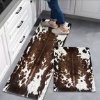 Cowhide Pattern Kitchen Mat Set 2pcs – Memory Sponge Anti-Fatigue Anti-Slip Floor Mats, Quick-Dry Animal Print Carpet for Kitchen Hallway Bathroom Laundry Room