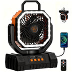 Camping Fan 20000mAh Rechargeable with LED Light, Remote Control, 270° Oscillation & Power Bank – 4 Speeds, 59-Hour Battery, 3 Use Modes