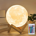 RGBW LED Moon Lamp 6.1 Inch with Remote Control & Wooden Stand – 16-Color 3D Printed Realistic Night Light, USB Powered Bedside Lamp for Bedroom, Room Decor, Birthday Gift for Women, Moms & Friends