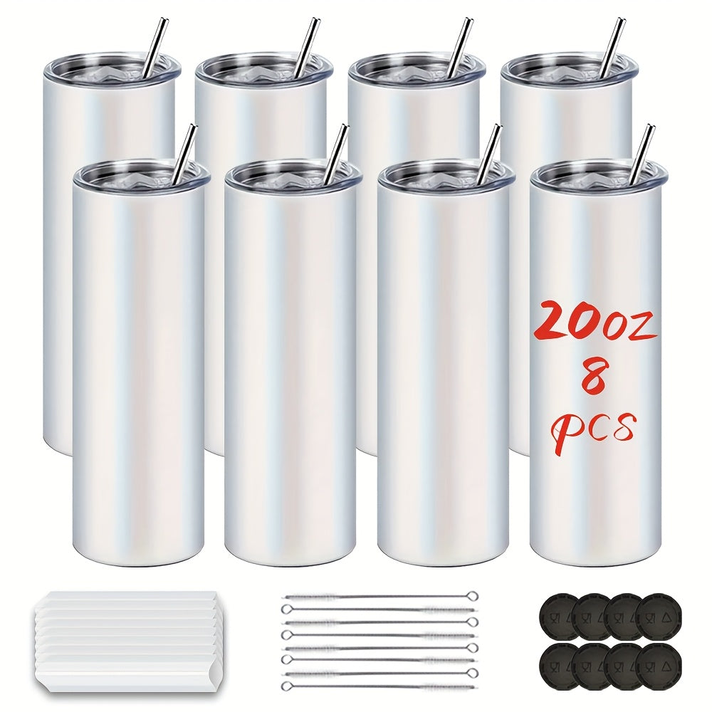 20oz Sublimation Tumbler Blanks with Lids & Straws – Stainless Steel Double Wall Insulated, White Gift Box, Bulk 8/10/25/50 Pack for Heat Press & DIY Gifts