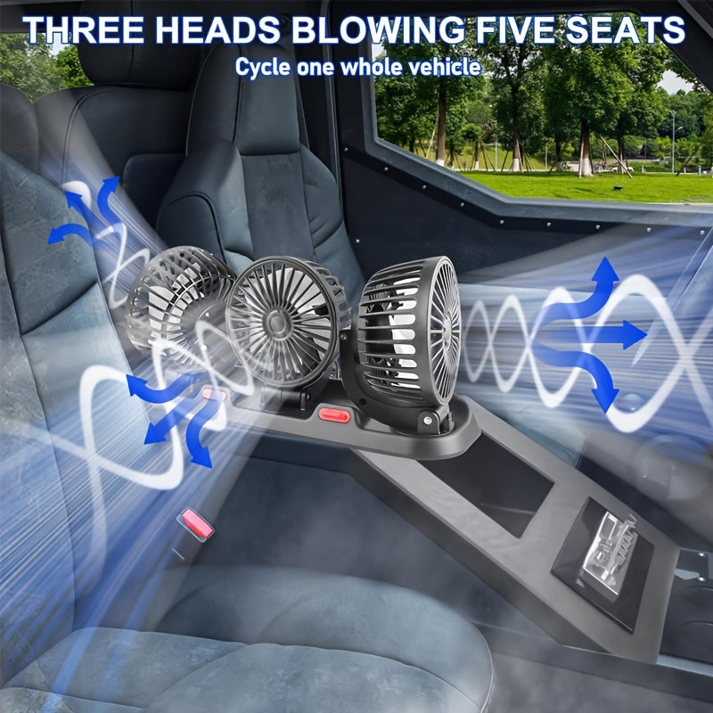 Three-Head USB Desk Fan – 360° Rotating, Digital Display, 3 Speed Quiet Fan | Plug & Play for Car, Office, Home & Outdoor | Black