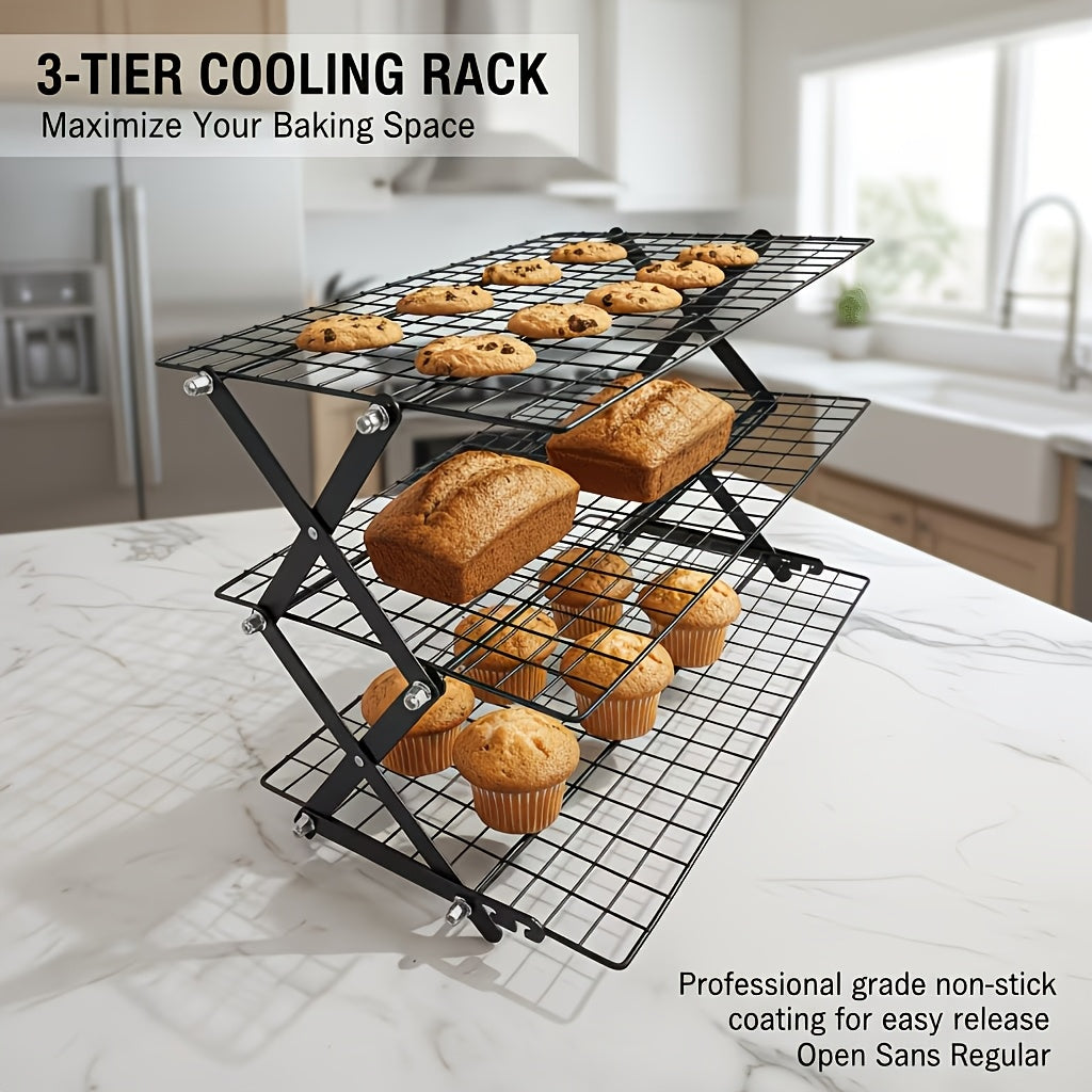 Foldable Cooling Rack Set with Baking Tools – Stackable Oven Cookie Cake Drying Rack, 3/4/5 Piece with Silicone Spatula, Egg Beater & More, Holiday Baking Gift