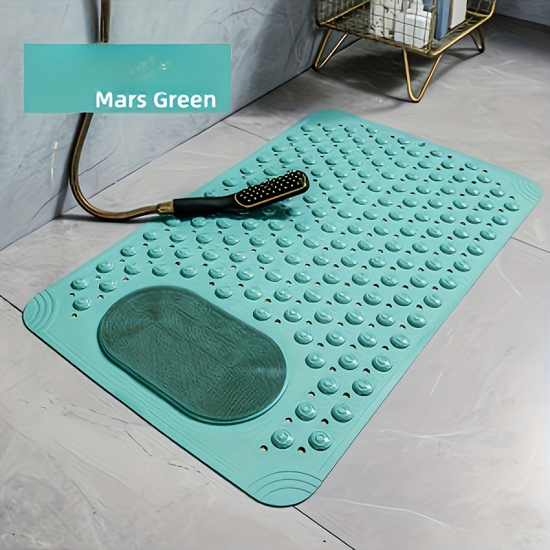 Non-Slip PVC Bath Mat with Massage Buttons, Polka Dot Pattern Shower Safety Mat, 0.35" Thick Rectangular Bathroom Mat – Dark Gray & Green