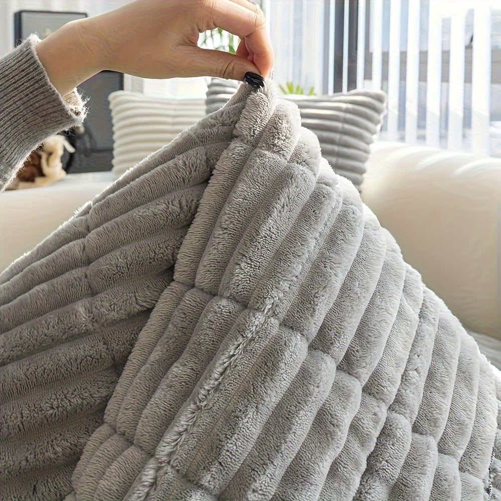 Jacquard Couch Cushion Cover 2pcs Set Solid Color Sofa Seat Cover - Soft Thick Plush Non-Slip Machine Washable Pet Friendly for 2 3 4 Seat Sectional Sofa Living Room Bedroom, 4 Colors