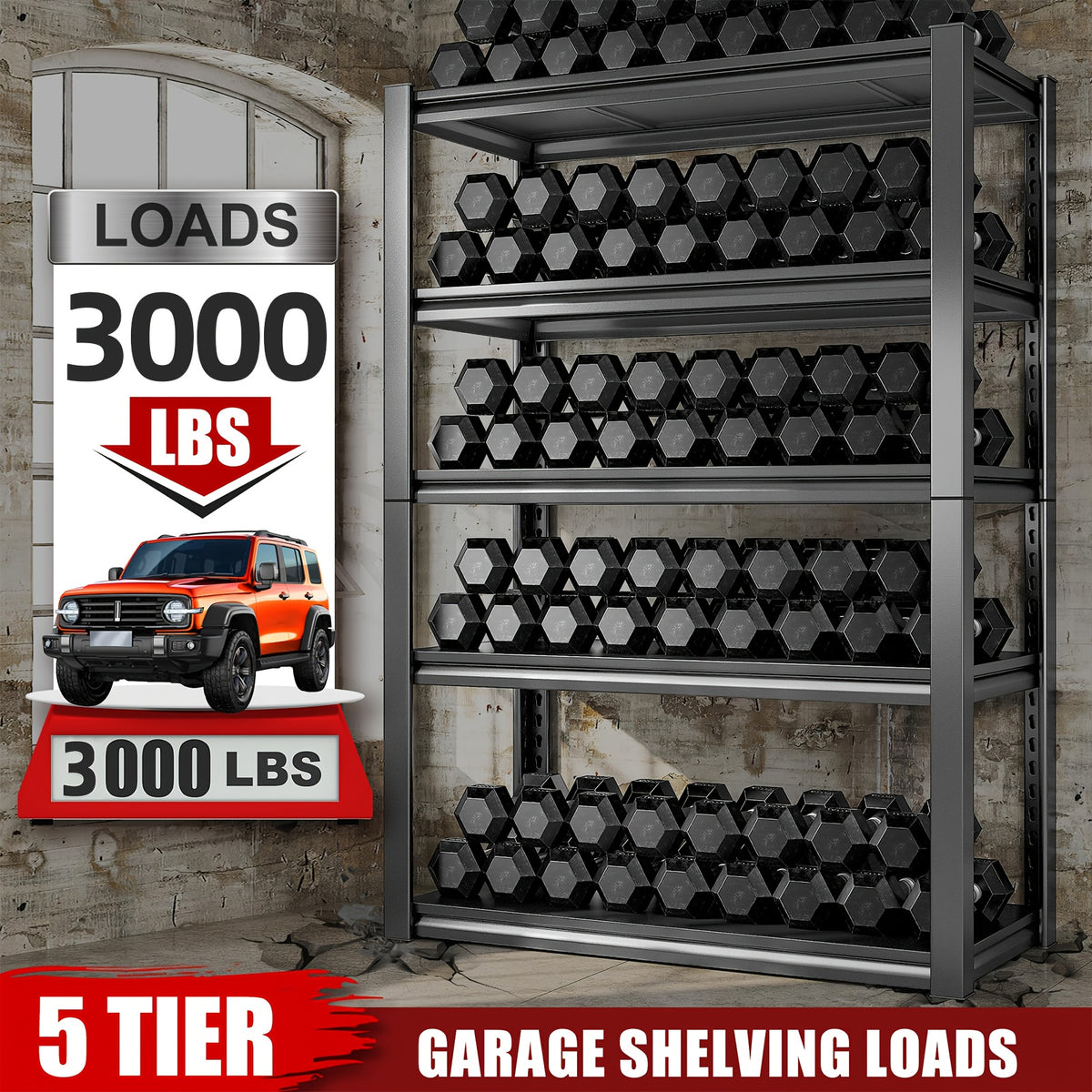 Heavy Duty 5 Tier Metal Shelving Unit 72" Adjustable Storage Rack for Kitchen Garage Basement Warehouse – 3000 LB Capacity Industrial Standing Shelf