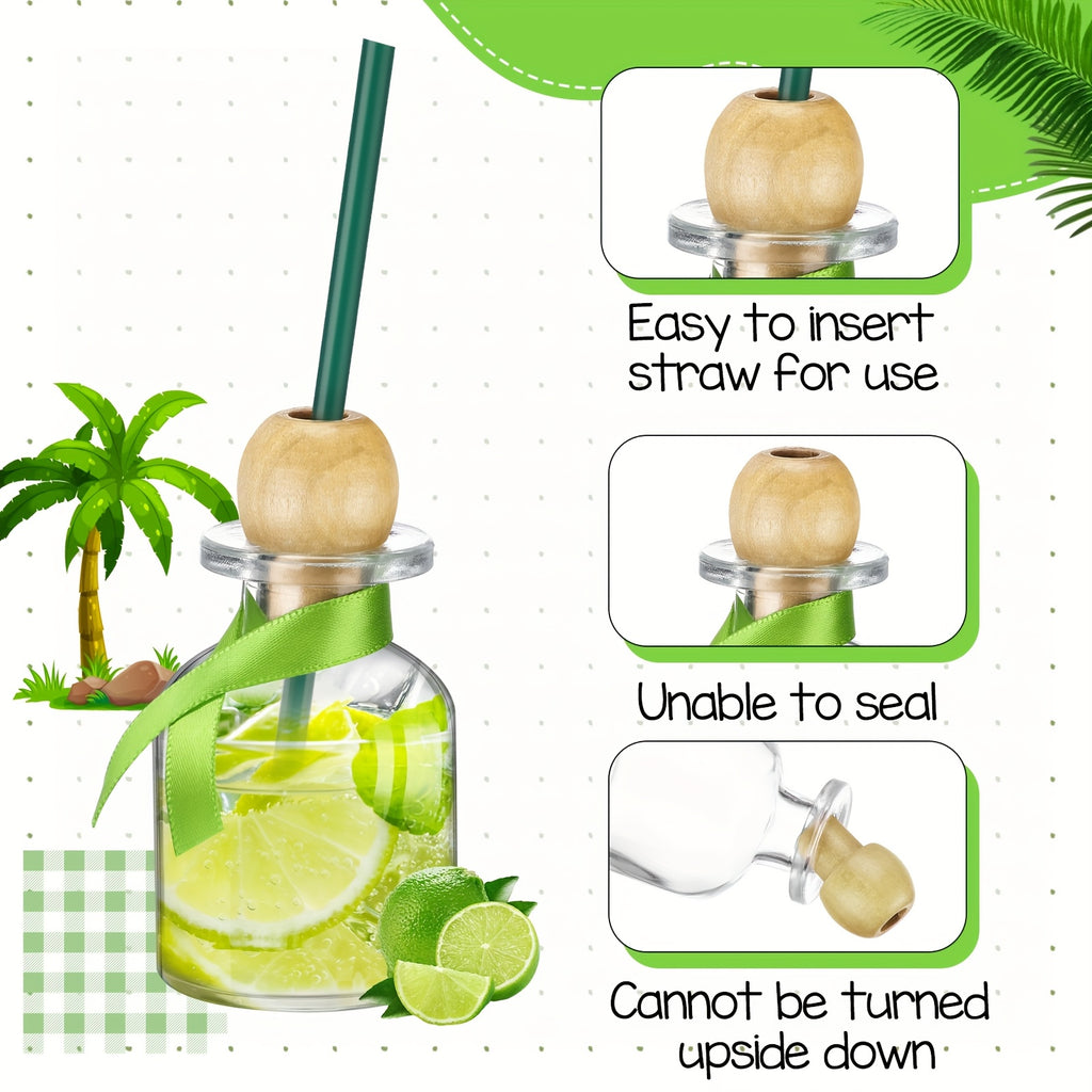 Mini Shot Glass Bottles 24pcs with Cork & Straw - 1.7oz 50ml Clear Glass Patron-Style Bottles with Ribbon, Reusable Party Favors for Wedding, Bridal Shower & Celebrations