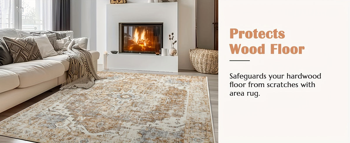 Washable Vintage Area Rug - Chenille Retro Distressed Multi-Print Foldable Lightweight Accent Rug for Entryway Bathroom Kitchen Living Room and Bedroom