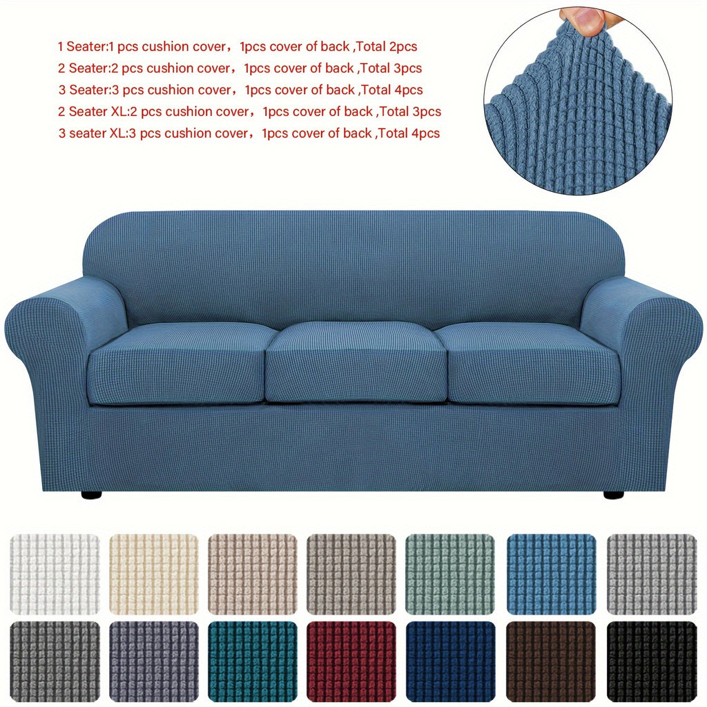 Grid Pattern Elastic Sofa Cover – Anti-Slip Full Coverage Stretchable Sofa Protector Machine Washable Classic Design for Living Room Bedroom Office