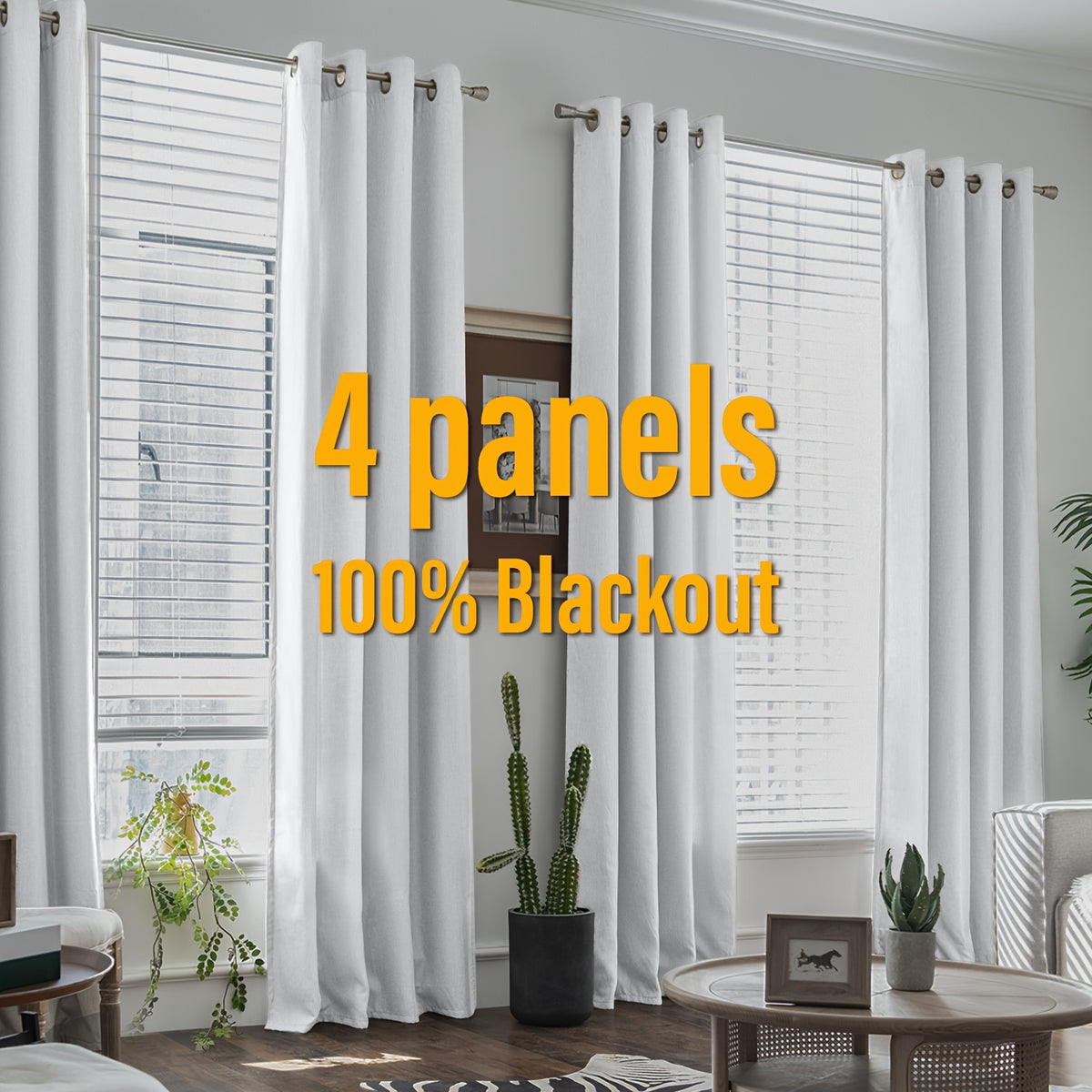 Blackout Curtains 4 Panel Set Grommet Textured for Bedroom & Living Room – 100% Room Darkening Thermal Insulated Luxury Drapes, 11 Colors & 5 Lengths