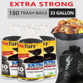 33 Gallon Trash Bags 180 Count 60 Bags Per Roll Tear Resistant Leak Proof Disposable Large Garbage Bags for Home Garden Industrial Commercial Use