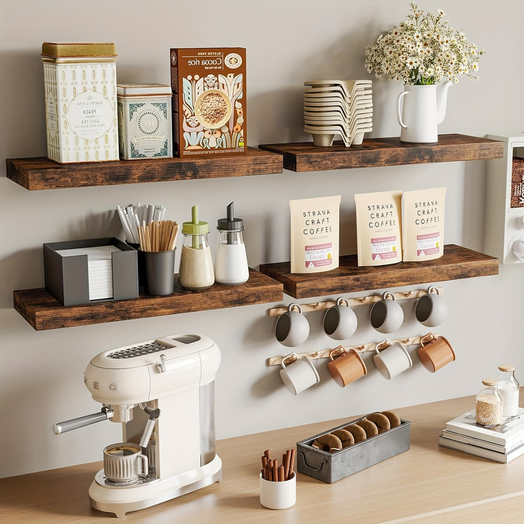Floating Shelves for Wall 4-Pack 15.8 Inch - Brown Wall Mounted Shelf with Invisible Bracket for Bathroom, Living Room, Bedroom, Kitchen & Office Decor