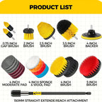 Drill Brush Attachments Set 20 Pack – Power Scrubber Brushes, Scrub Pads, Sponge & Buffing Pads with Extension Rod for Bathroom, Tile, Grout, Car Polishing, Kitchen & Shower Cleaning – Car Polishing Pad Kit
