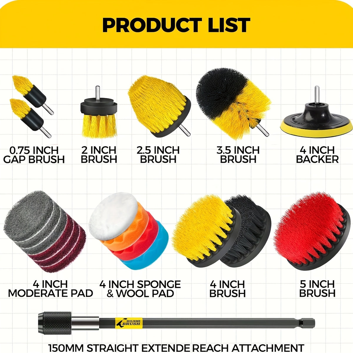 Drill Brush Attachments Set 20 Pack – Power Scrubber Brushes, Scrub Pads, Sponge & Buffing Pads with Extension Rod for Bathroom, Tile, Grout, Car Polishing, Kitchen & Shower Cleaning – Car Polishing Pad Kit