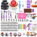 493 Piece Professional Cake Decorating Set with Rotating Cake Wheel & Reusable Piping Bags - Complete Baking Art Kit for Bakers Father's Day Gift