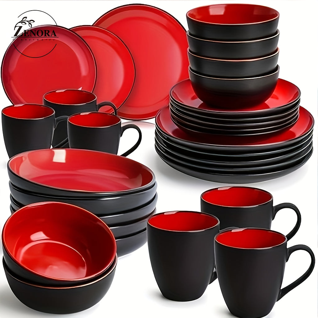 Ceramic Dinnerware Set Modern Matte Porcelain Plates Dishwasher Microwave Oven Safe Scratch Resistant Stoneware Tableware Black Red Blue for Restaurant Kitchen Wedding Gift