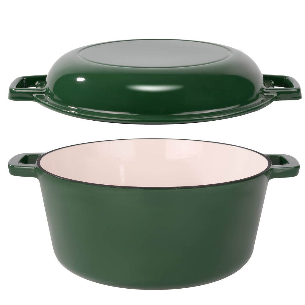 6 Quart 2-in-1 Enameled Cast Iron Dutch Oven and Casserole Nonstick Oven Safe 500°F Dual Handles All Stovetops Bread Baking Cooking Stewing