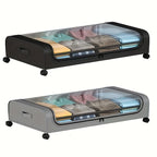Rolling Under Bed Storage with Wheels - Metal Drawer Organizer for Clothes, Blankets, Shoes & Bedding, 1pc or 2pcs, Gray & Black, Wheeled Storage Box