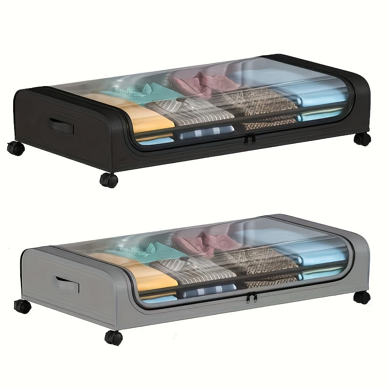 Rolling Under Bed Storage with Wheels - Metal Drawer Organizer for Clothes, Blankets, Shoes & Bedding, 1pc or 2pcs, Gray & Black, Wheeled Storage Box