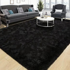 Tie-Dye & Solid Plush Rectangular Area Rug 5x8 Ft – Soft Fluffy Non-Slip Machine Washable Carpet for Living Room, Sofa Side & Bedroom Decor