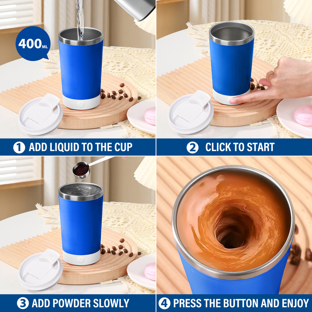 Self Stirring Mug 14oz Rechargeable – 316 Stainless Steel Automatic Magnetic Stirring Coffee Cup with Lid for Coffee, Tea & Hot Chocolate