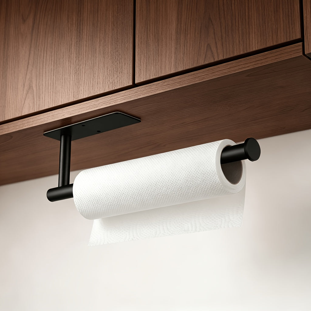 Paper Towel Holder Under Cabinet – SUS304 Stainless Steel Wall Mount Kitchen Towel Rack, Adhesive or Screw Install, Bathroom Towel Bar for Kitchen and Bath