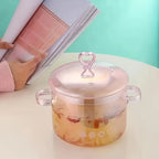 Heart-Shaped Borosilicate Glass Cooking Pot – 50oz Non-Stick Stew Pot with Lid, Heat-Resistant, Dishwasher Safe, Pink Love Design