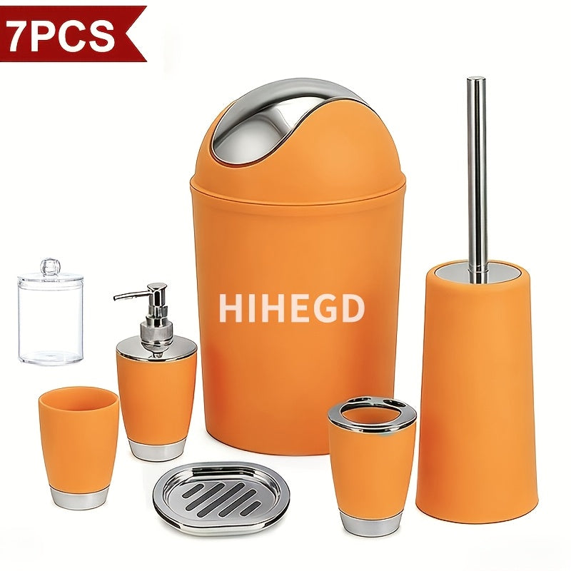 7-Piece Luxury Bathroom Accessory Set Modern Style Trash Can Toilet Brush Soap Dispenser Dish Toothbrush Holder Mouthwash Cup