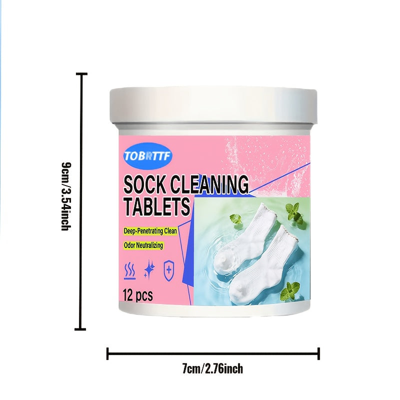Sock Cleaning Tablets 12-Pack Deep Penetrating Clean Odor Neutralizing Sweat and Stain Remover Laundry Soak Tablets for Socks No Scrubbing Needed
