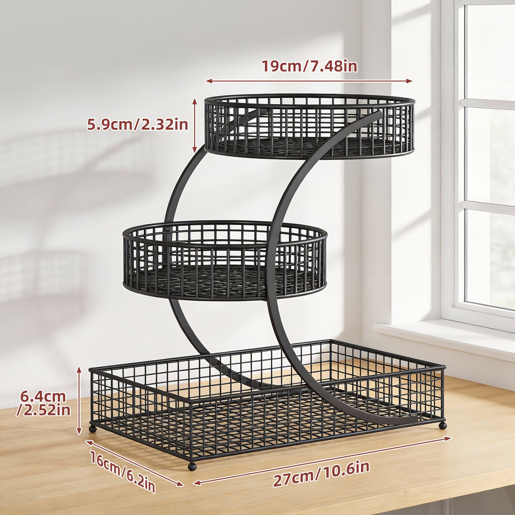 3-Tier Metal Makeup & Cosmetic Storage Rack, No-Install Countertop Organizer for Vanity, Dressing Table & Bathroom — Modern Tabletop Display Shelf, White & Dark