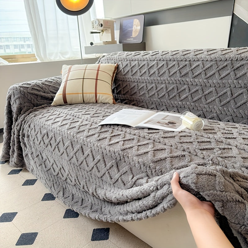 Jacquard Shu Velveteen Sofa Throw Cover – Pet Friendly Machine Washable Couch Slipcover, Soft Plush Non-Slip Protector for Armchair to 4-Seater Sectional Sofa, Modern Solid Color Home Decor