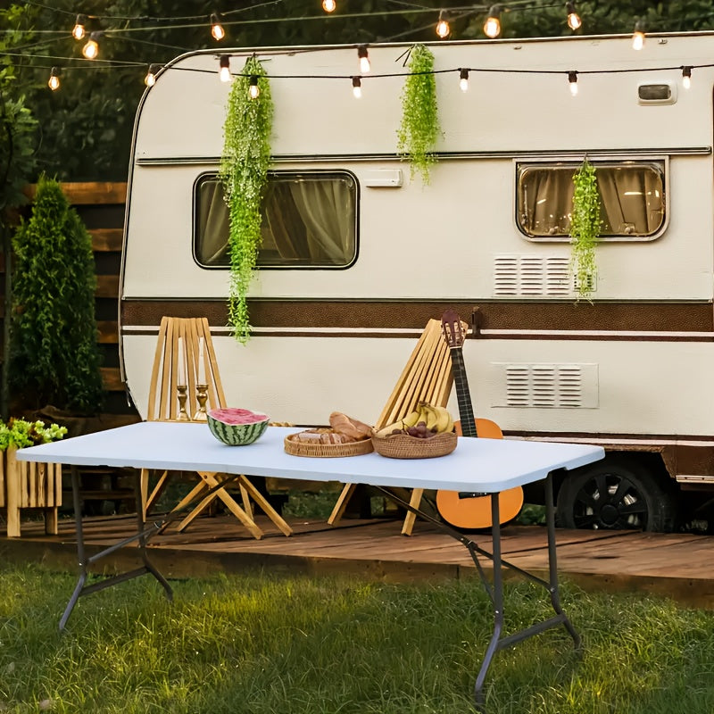 Folding Table 4ft 6ft Lightweight Portable Table Indoor Outdoor Picnic Camping Board Game with Carrying Handle Locks White