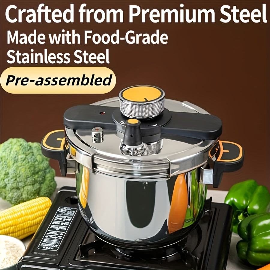 Stainless Steel Pressure Cooker & Stew Pot with One-Twist Lock Lid – 1.32, 1.59 & 2.11 Gal Sizes, Induction & Gas Compatible, Dishwasher Safe for Family Meals
