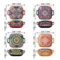 Bohemian Square Plate Set 4 Piece 9 Inch with Handles – Creative Ceramic Fruit & Pasta Dishes Microwave & Oven Safe – Aesthetic Boho Dinnerware Gift