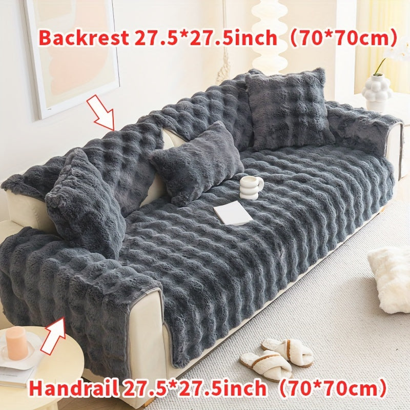 Faux Rabbit Fur Plush Sofa Cover Thick Milkskin Split Slipcover Cozy Winter Warmth Pet Friendly Machine Washable 1 2 3 4 Seater Living Room Bedroom Office