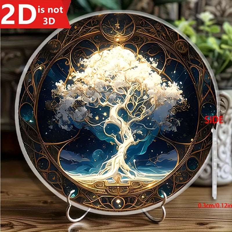 Tree of Life Mandala Round Wall Decor – Art Deco 2D Flat Medallion for Front Door Porch Living Room Bedroom