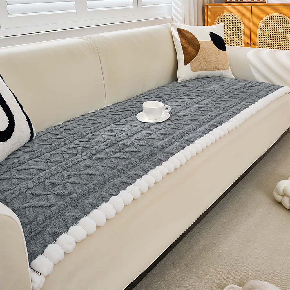 Thick Plush Sofa Cover Mat – Anti-Slip Backing Couch Slipcover, Machine Washable, 1–4 Seater, Living Room Bedroom Office, White Grey Coffee