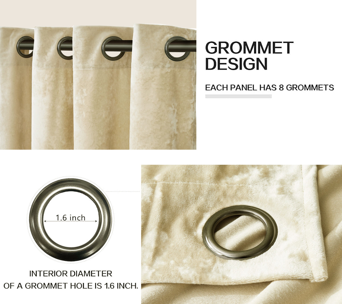 Luxury Distressed Crushed Velvet Curtains - 4-Piece Set (2 Panels + 2 Tiebacks), Grommet Top, Room Darkening | 10 Colors, 3 Sizes